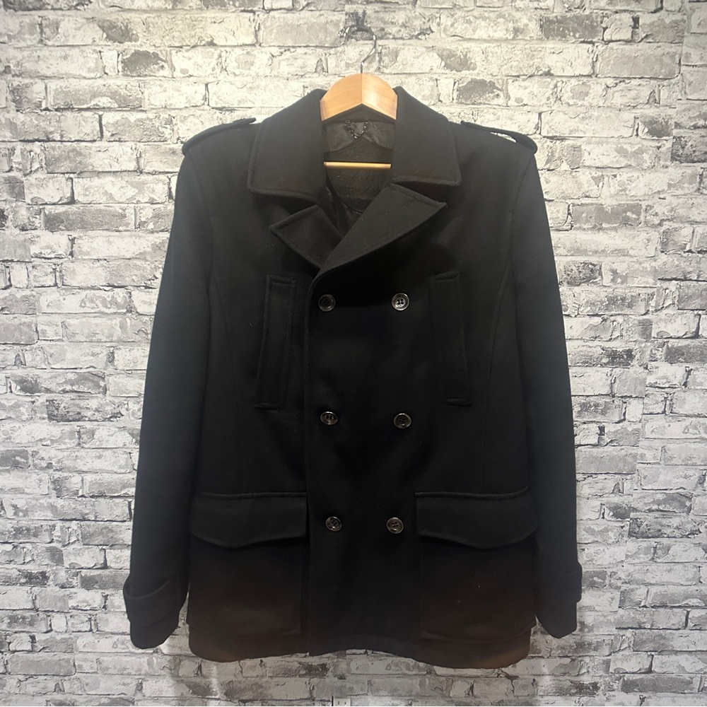 EUC Black Rivet Double-Breasted Black Peacoat Size L